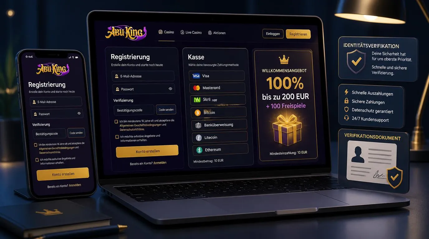 Casino-Registrierung auf dem Smartphone mit Kasse, Zahlungsoptionen und Identitätsprüfung