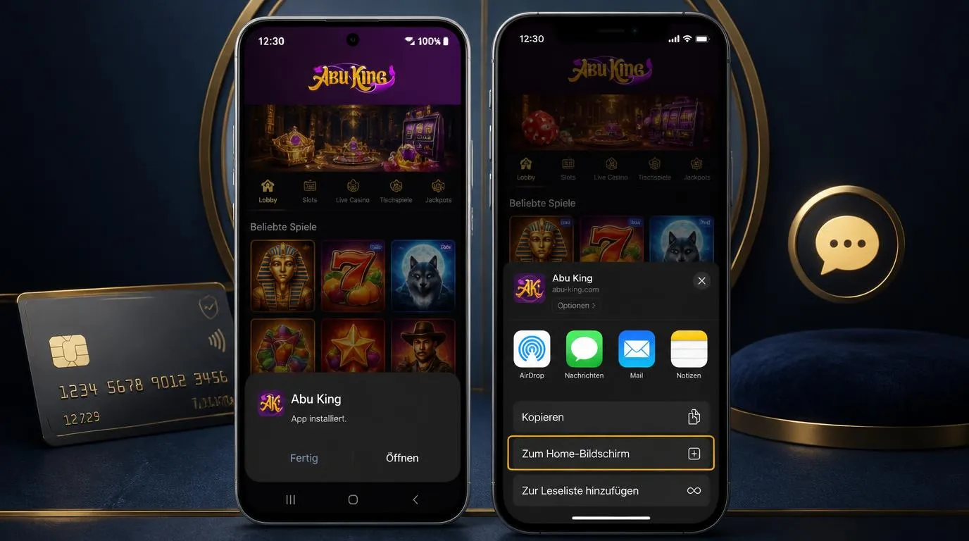 Smartphone mit Casino-Webapp auf dem Startbildschirm und angezeigter APK-Installation